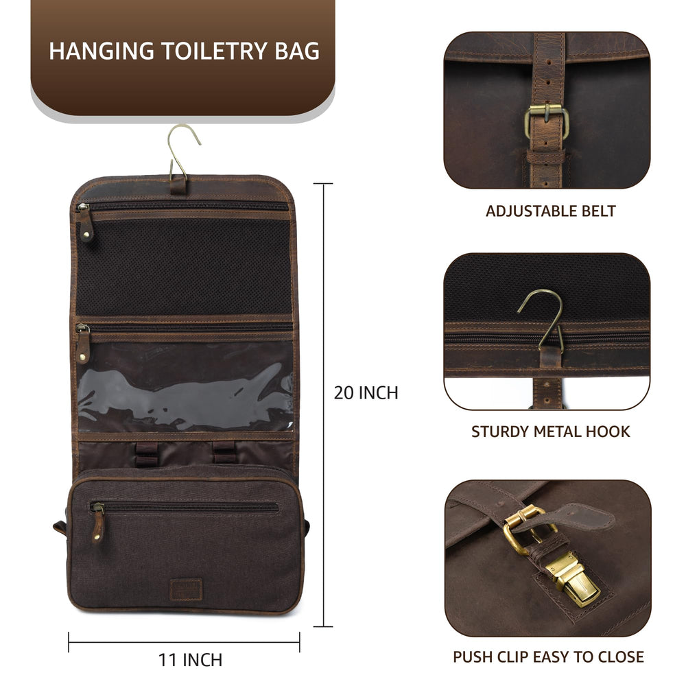 Leather Village bag close-up with YKK zipper for secure travel access