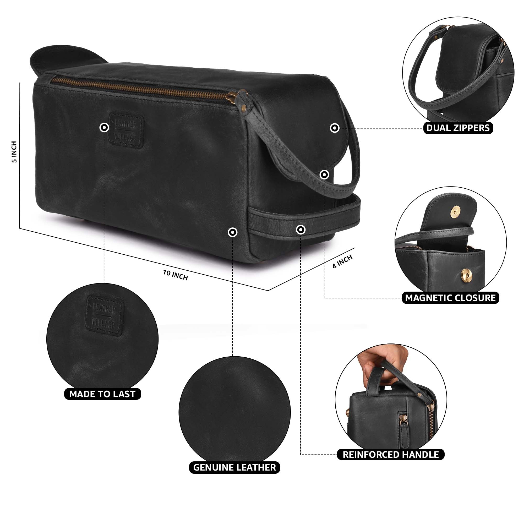 LEATHER VILLAGE water resistant interior lining protects items during travel