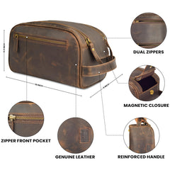 Leather Village YKK zipper detail emphasizes durable closure for secure grooming gear.