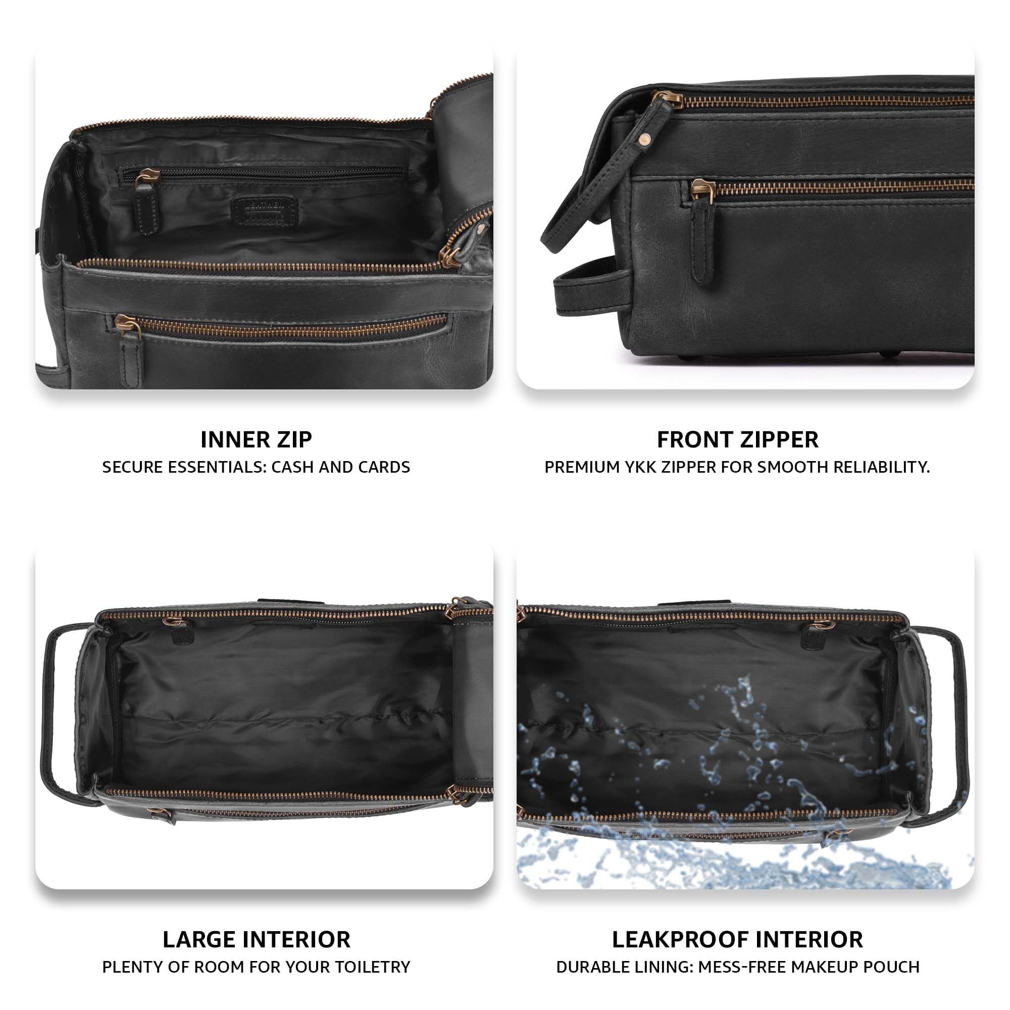 LEATHER VILLAGE YKK zippers with antique brass fittings offer smooth closure