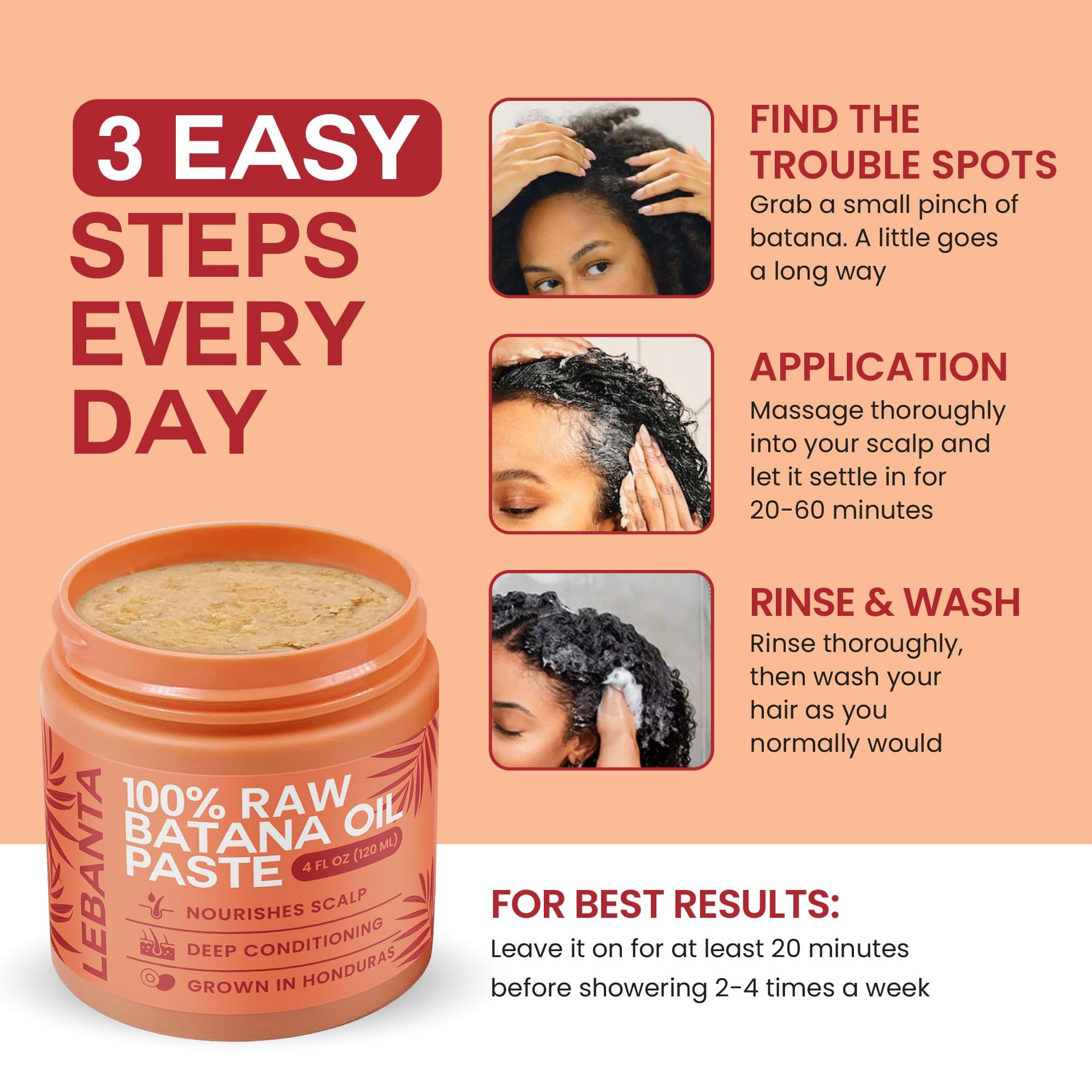 Lebanta Batana Oil frizz-control scene shows lasting moisture for hair.