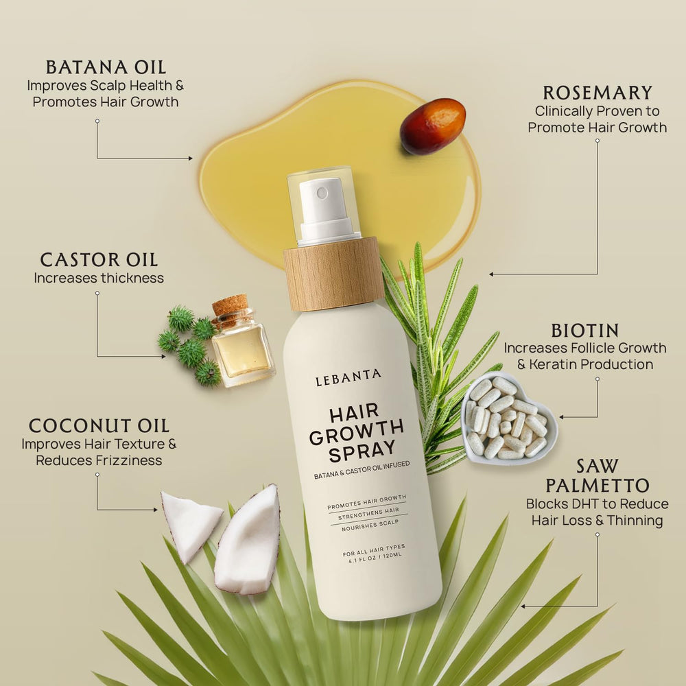 Lebanta Hair Growth Oil Spray cap removed for simple, precise scalp application.