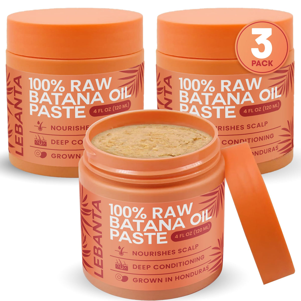 Lebanta Raw Batana Oil bottle closeup highlights conditioning for healthier hair.