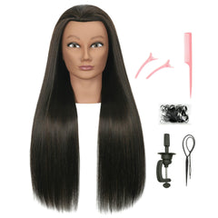 LECIPO 30-inch brown mannequin head with long hair for braiding practice.