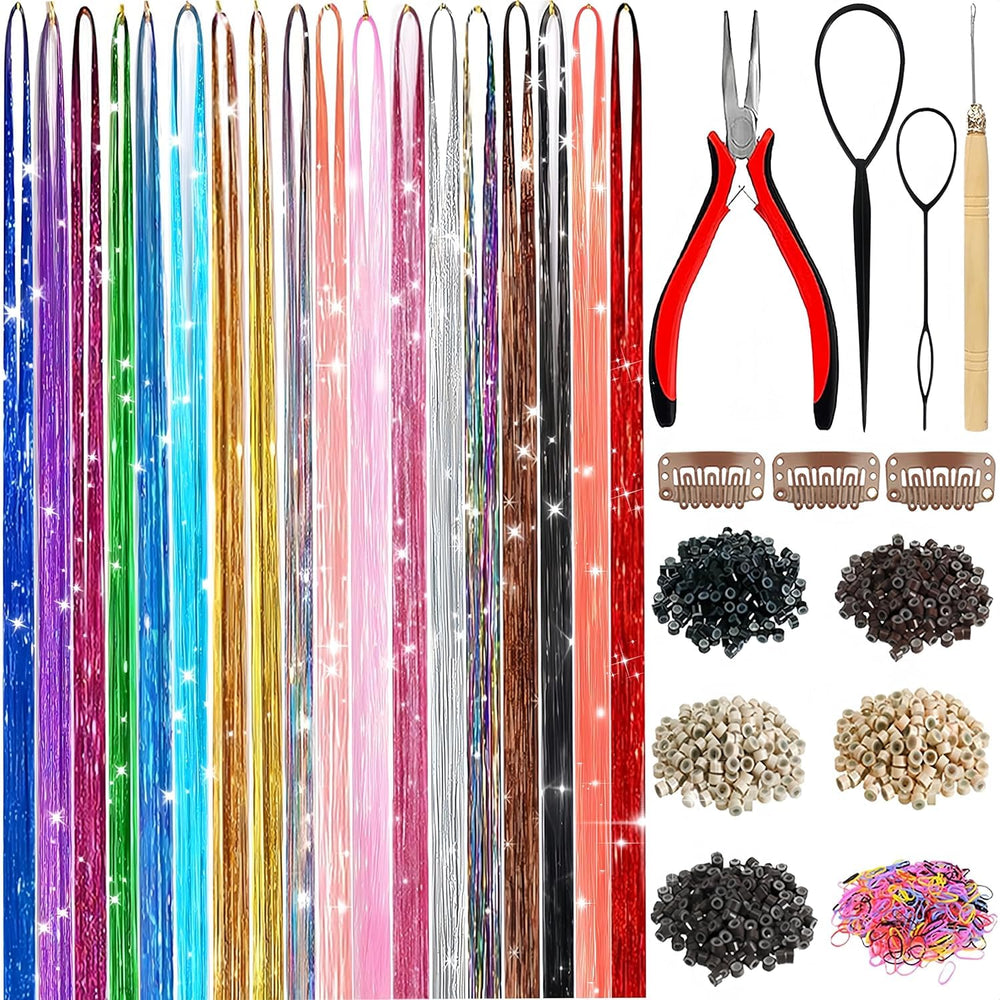 LEDIZE Hair Tinsel Kit contents include tools for quick, colorful styling.
