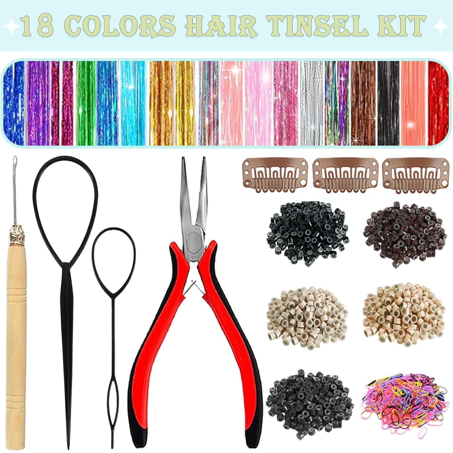 LEDIZE Hair Tinsel Crochet Tool for fast, secure attachment.