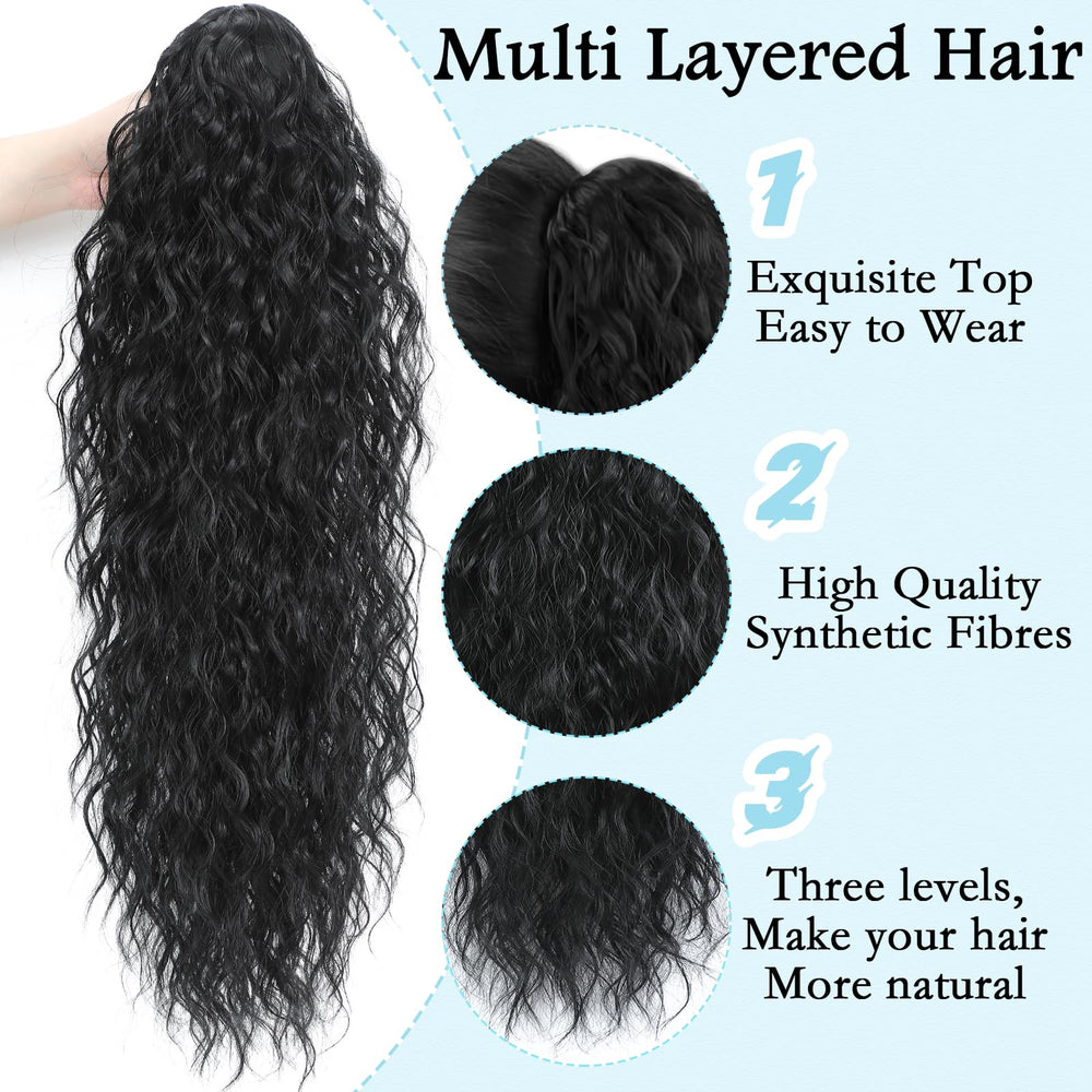 LEDIZE Ponytail Extension close-up reveals realistic wavy texture and bounce