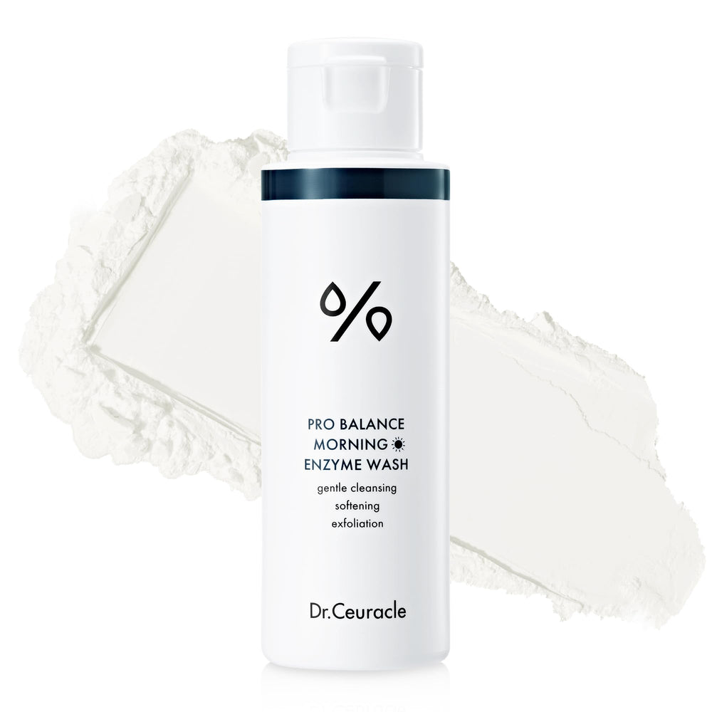 Leegeehaam Dr.Ceuracle Pro Balance Enzyme Powder Face Wash dispenses powder for quick morning cleanse.