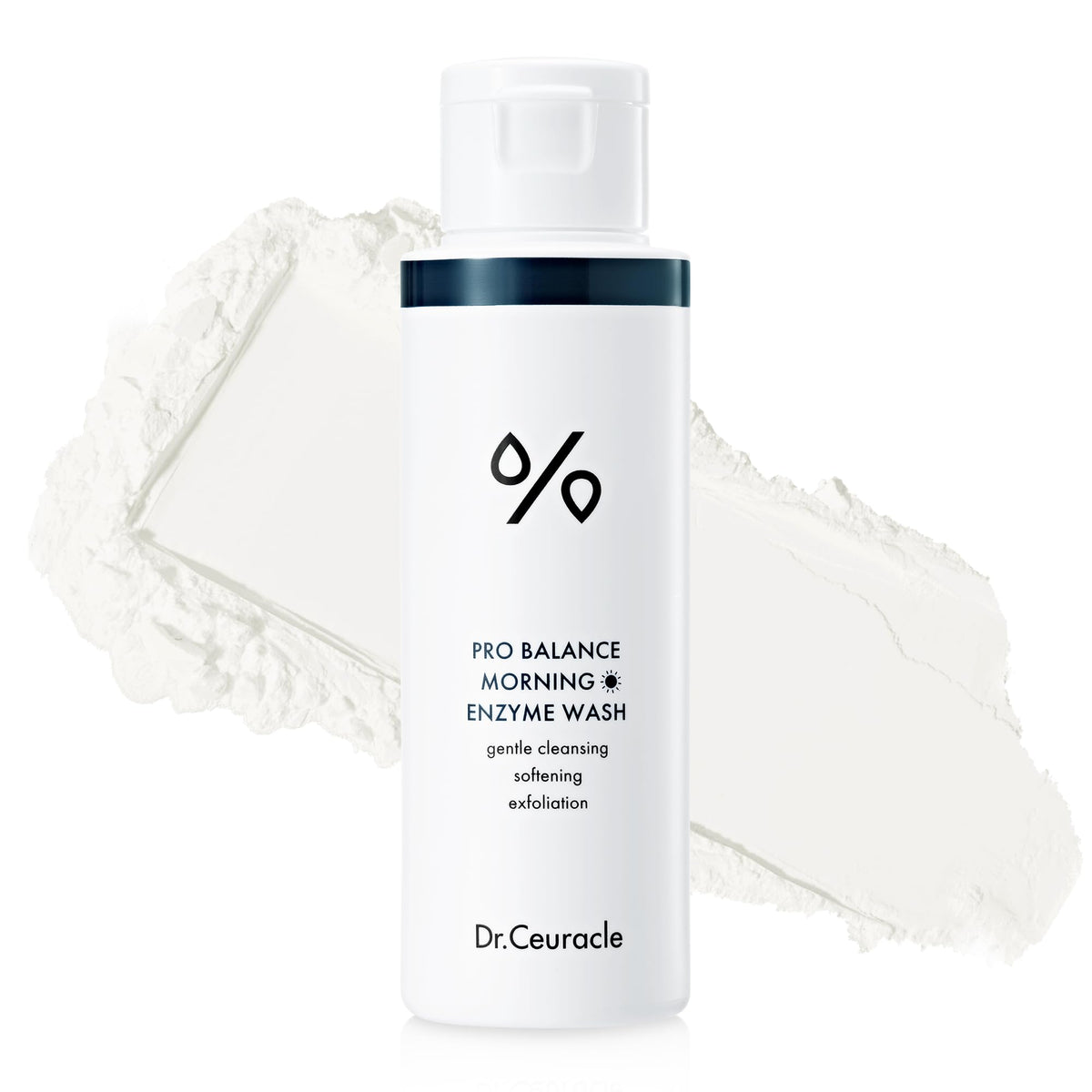 Leegeehaam Dr.Ceuracle Pro Balance Enzyme Powder Face Wash dispenses powder for quick morning cleanse.