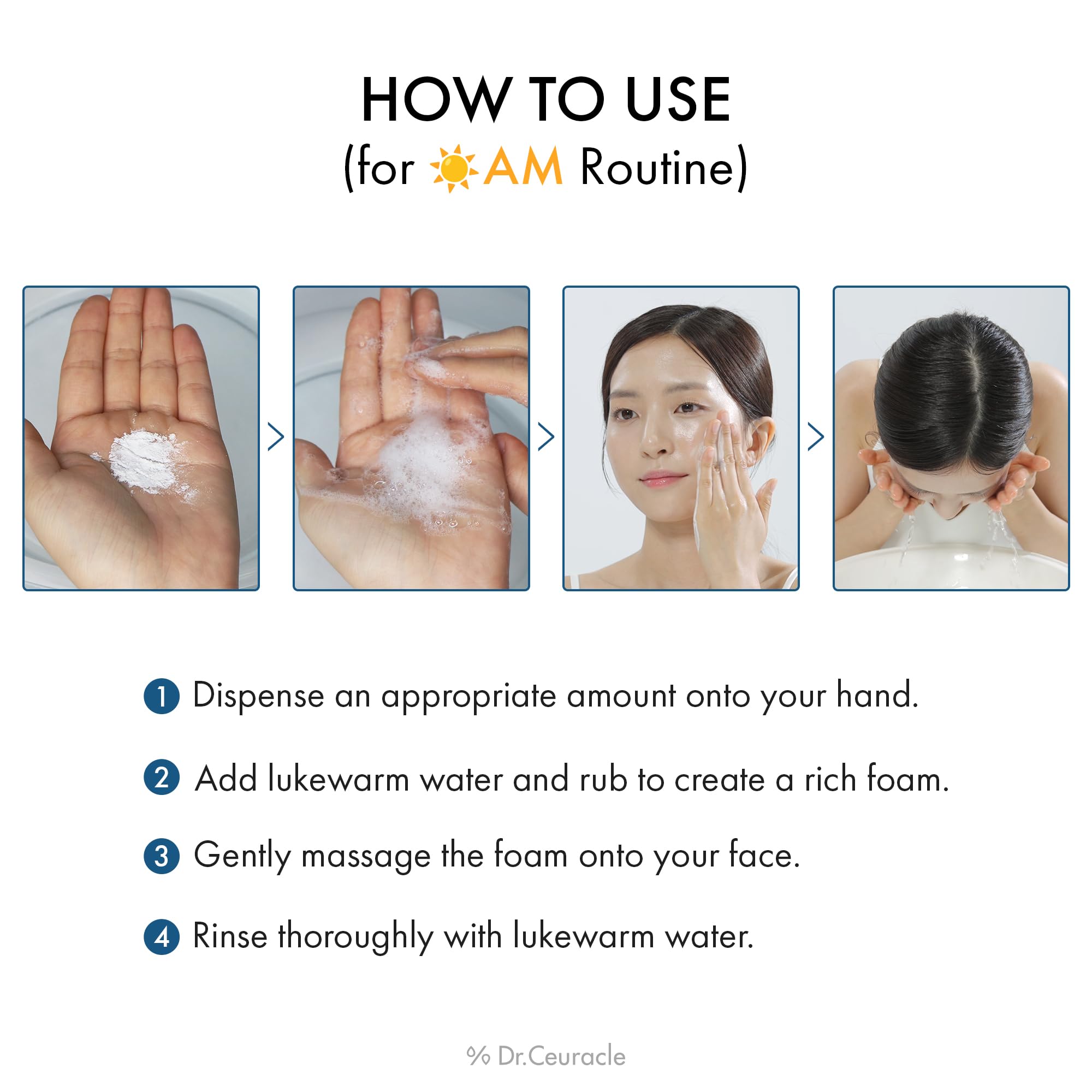 Leegeehaam Dr.Ceuracle Pro Balance Enzyme Powder Face Wash highlights a 6 Probiotics Complex for balanced cleansing.