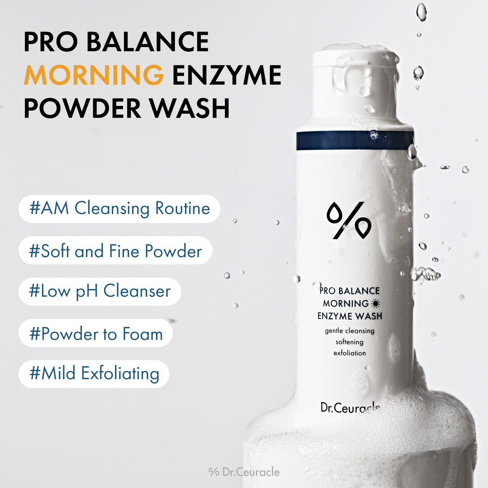 Leegeehaam Dr.Ceuracle Pro Balance Enzyme Powder Face Wash powder-to-foam transformation for refreshed skin.