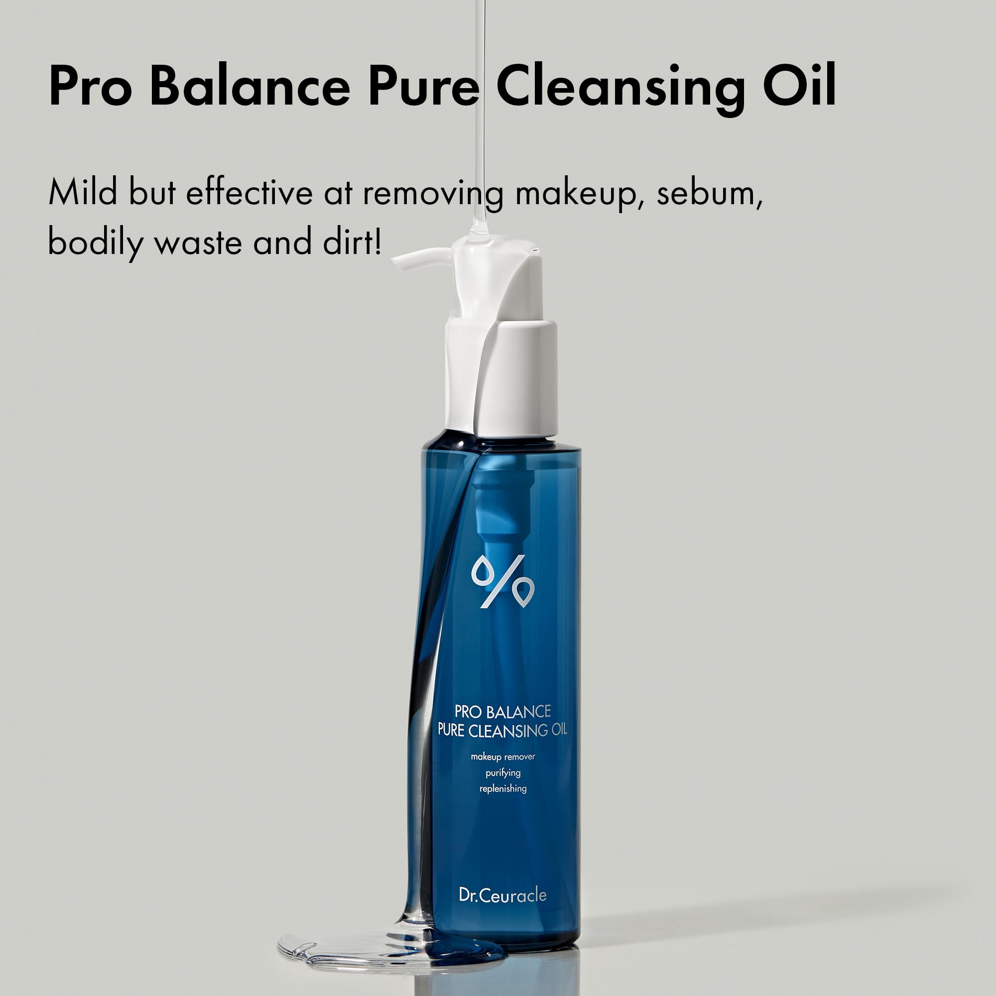 Leegeehaam Dr.Ceuracle Pro Balance Pure Cleansing Oil texture closeup highlighting sunflower oil benefits.