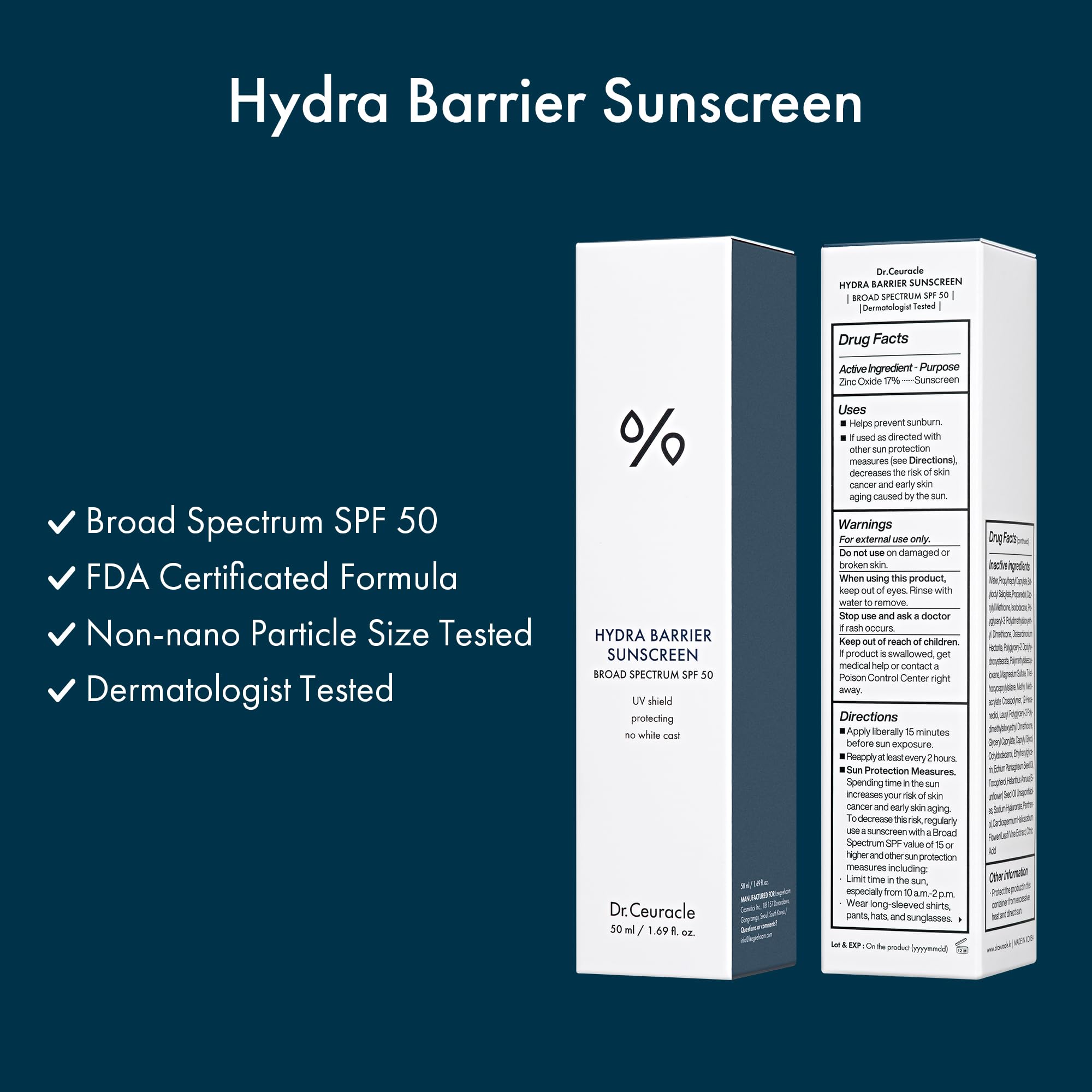 Leegeehaam Dr.Ceuracle Hydra Barrier zinc oxide close-up indicating sensitive-skin friendly protection