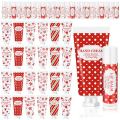 Leelosp Christmas set pack showing dual hand cream and lip balm designs for gifting