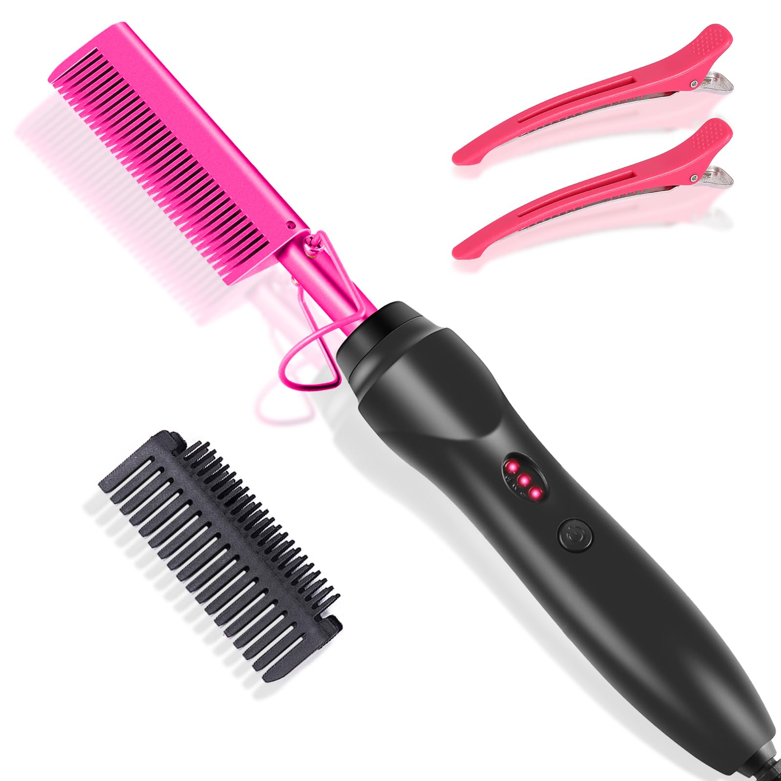 LEEONS Electric Hot Comb front view highlights metal heat surface for fast styling.