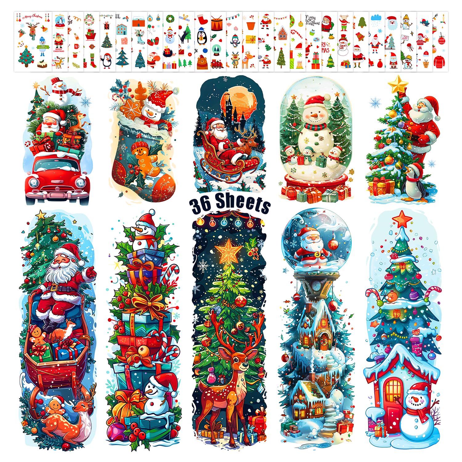Leesgel Christmas full-arm tattoos 36 sheets for kids' festive costumes and party fun.