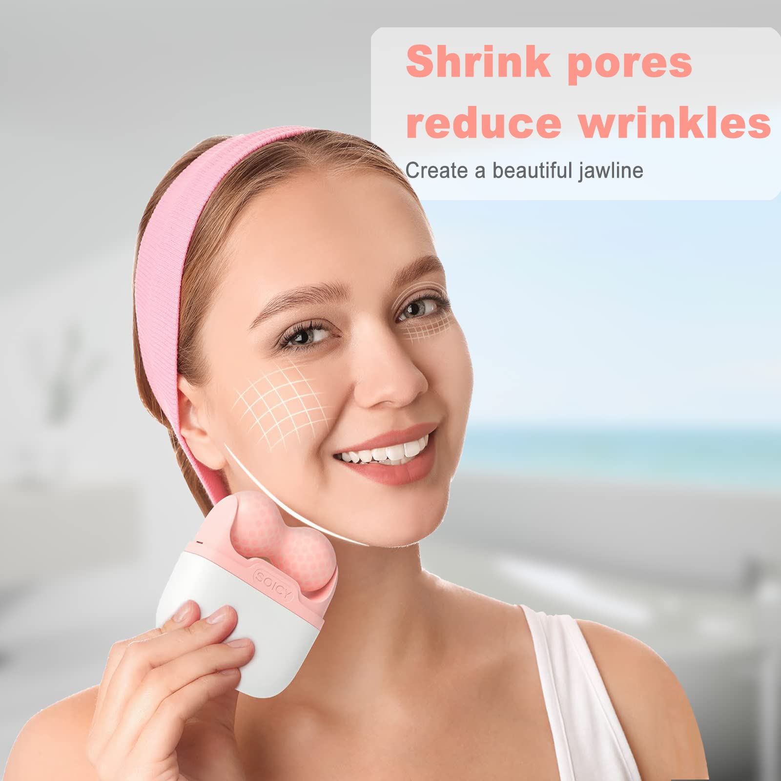 Leeshine Ice Roller two shapes pink offers versatile facial massage.