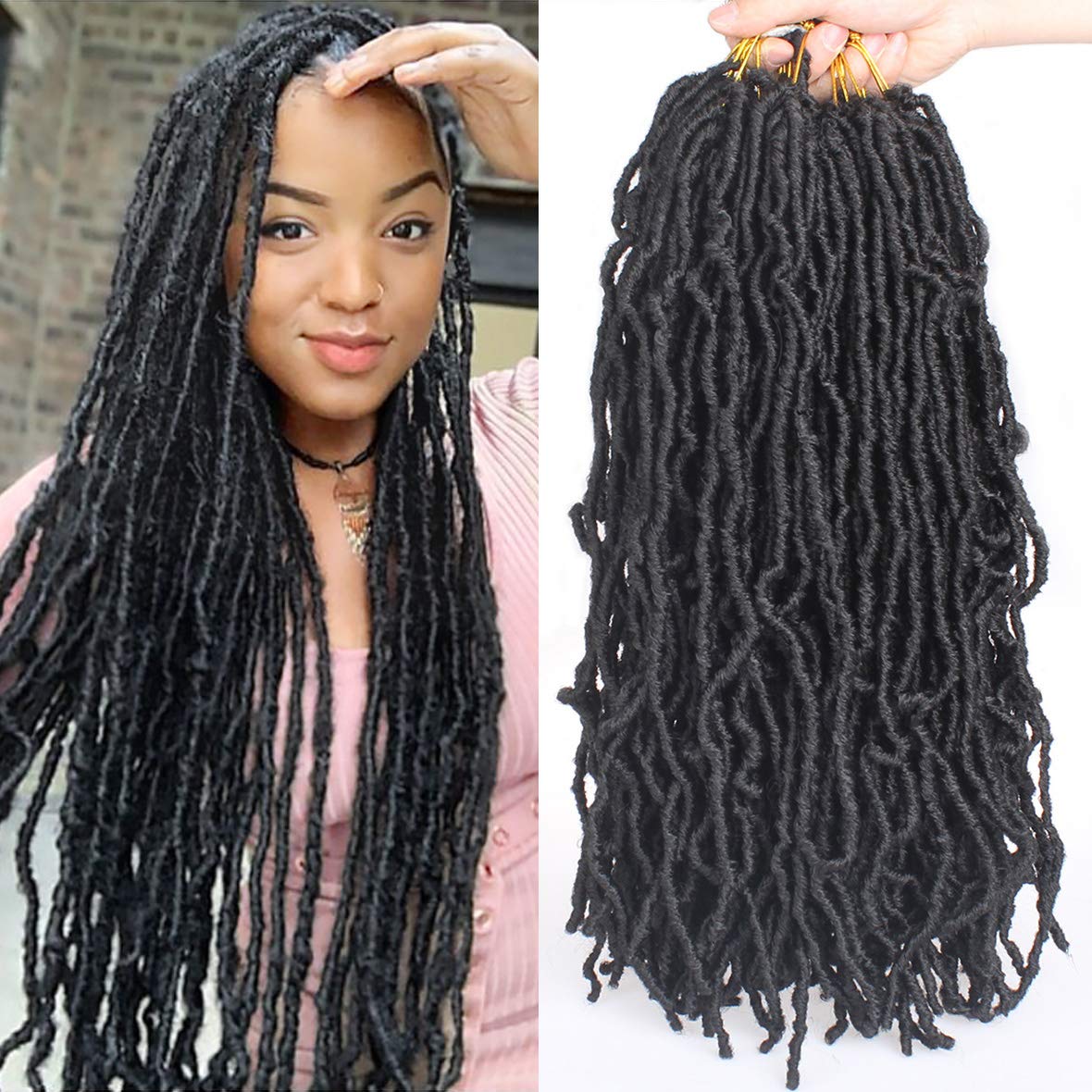 Leeven 18-inch pre-looped faux locs pack with soft synthetic fiber for natural texture.