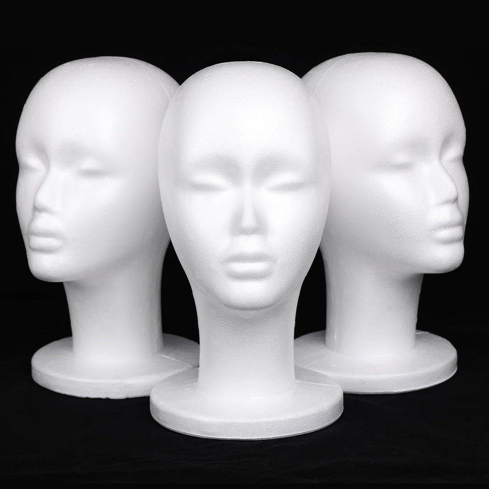 Leeen foam wig head display showing wigs neatly on tabletop