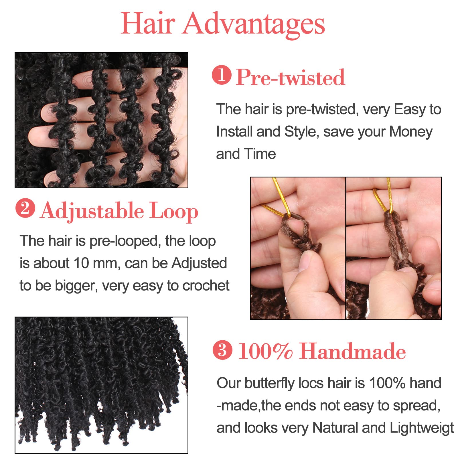 Leeven pre-looped butterfly locs close-up highlighting pre-made loops for quick styling.