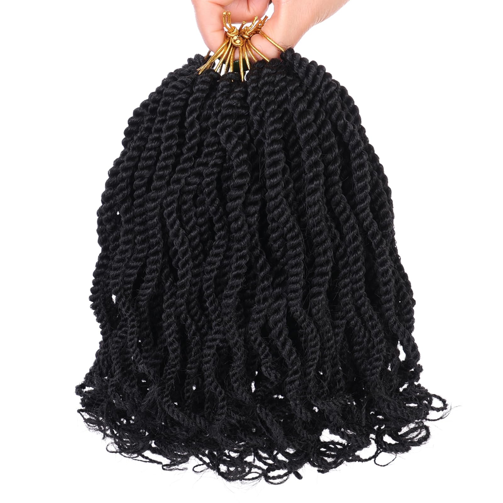 Leeven Senegalese twist crochet hair curly ends close up shows bouncy texture