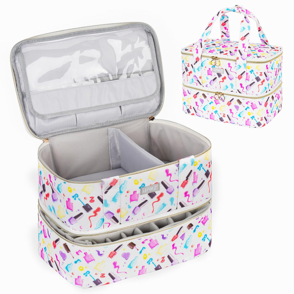 LEFOR·Z nail polish organizer bag open shows easy access to bottles and tools