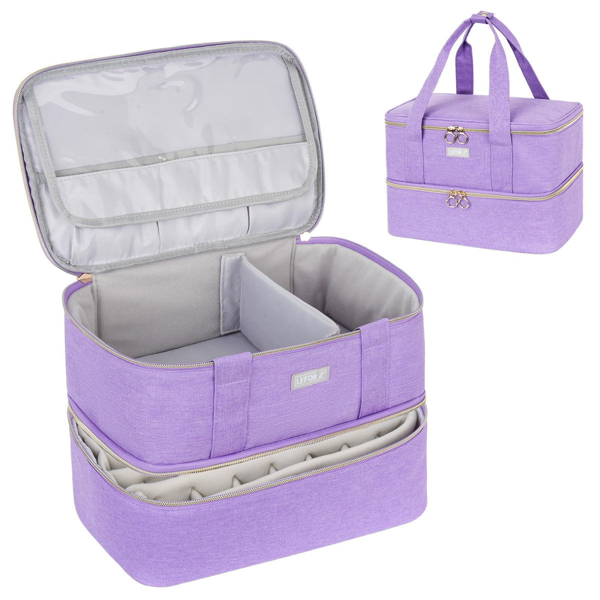 LEFOR·Z nail polish organizer front view shows dual-layer storage for organized travel.