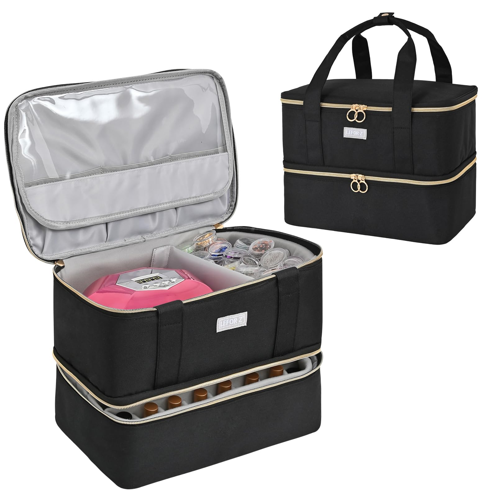 LEFOR·Z Nail Polish Organizer exterior bag view shows durable nylon for travel storage.
