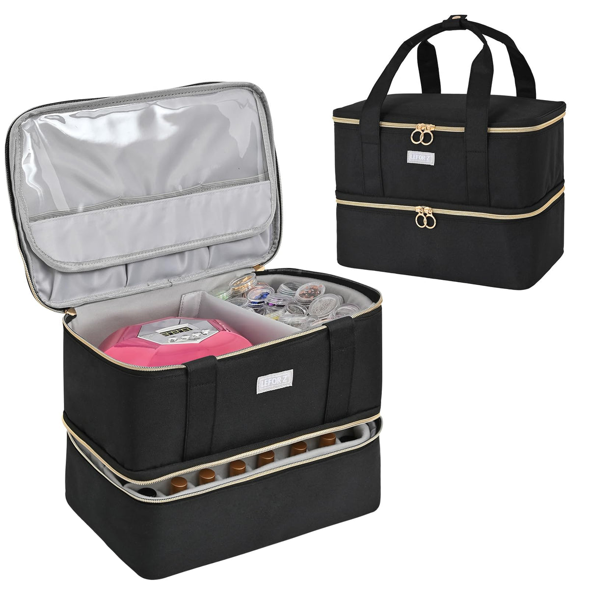 LEFOR·Z Nail Polish Organizer exterior bag view shows durable nylon for travel storage.