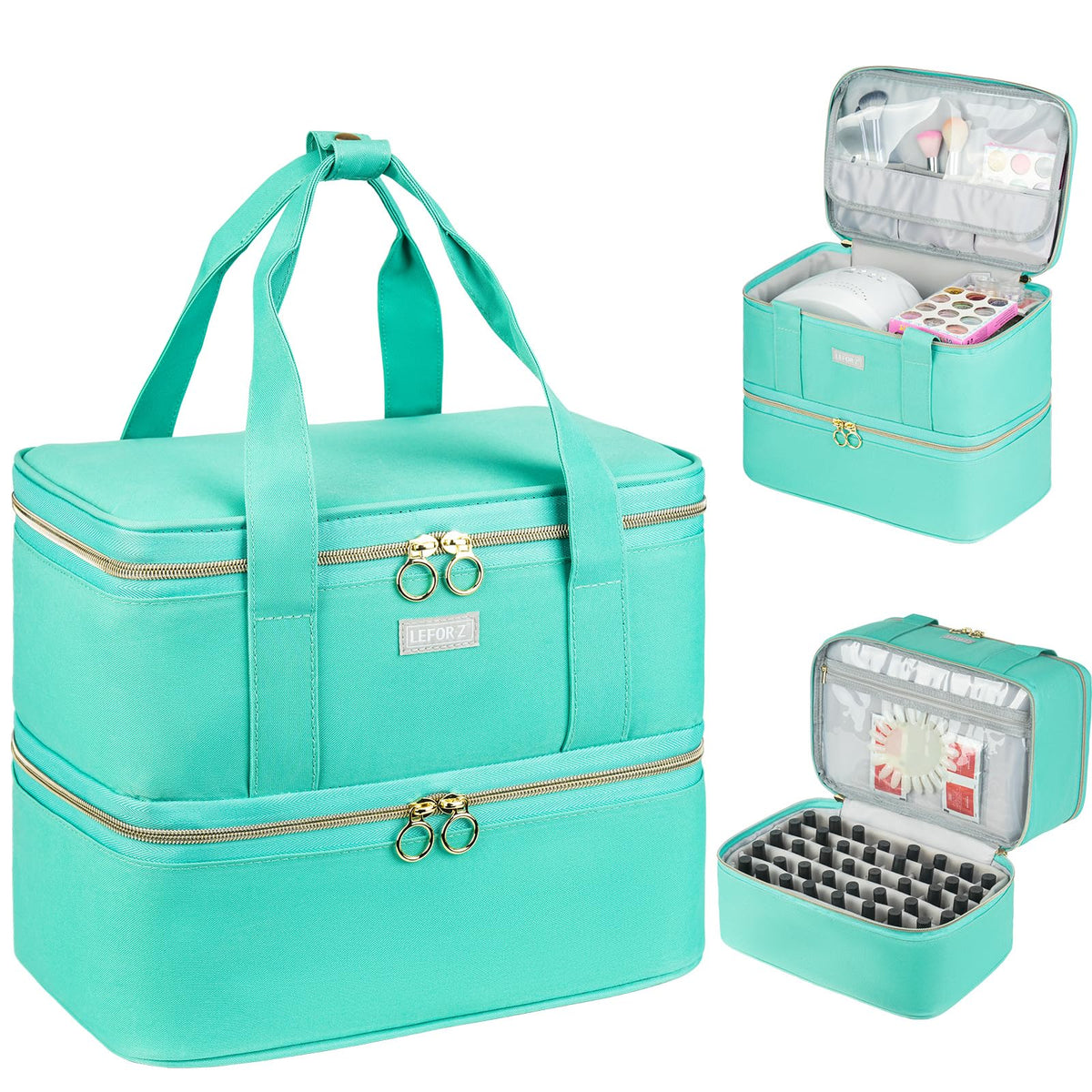 LEFOR·Z nail polish organizer front view: sturdy travel-ready storage for beauty supplies.
