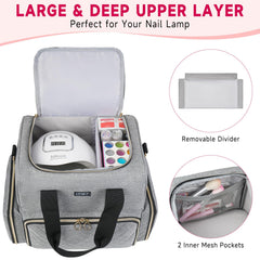 Removable nail polish cases keep bottles secure during travel.