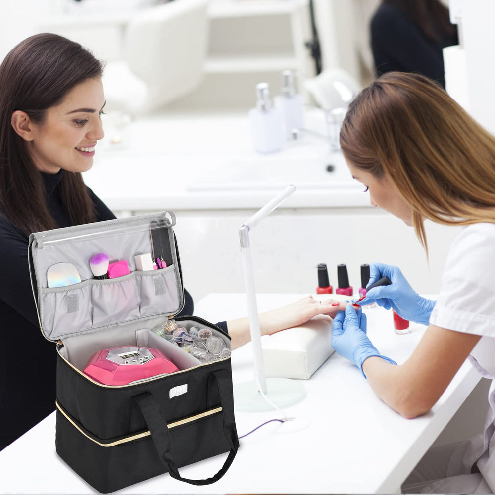 LEFOR·Z Nail Polish Organizer travel-handle shows easy-carry design for home and on-the-go manicures.
