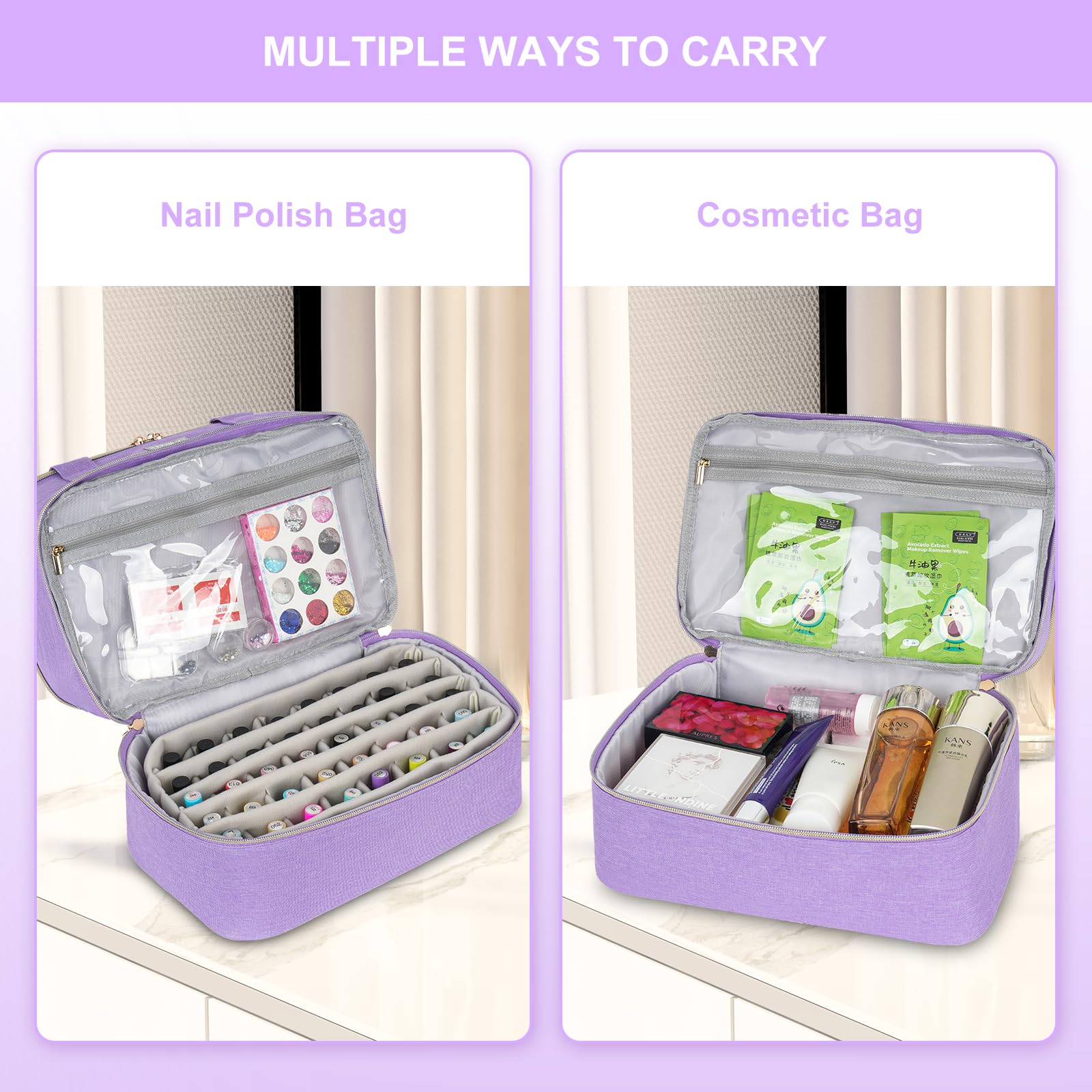 LEFOR·Z purple nail supplies organizer demonstrates versatile travel storage.