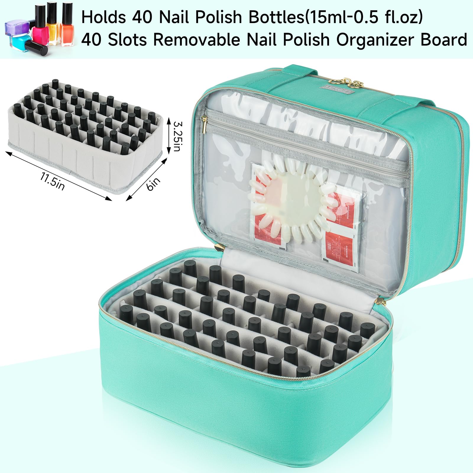 LEFOR·Z removable bottle divider securely holds 40 bottles of 15ml for travel.