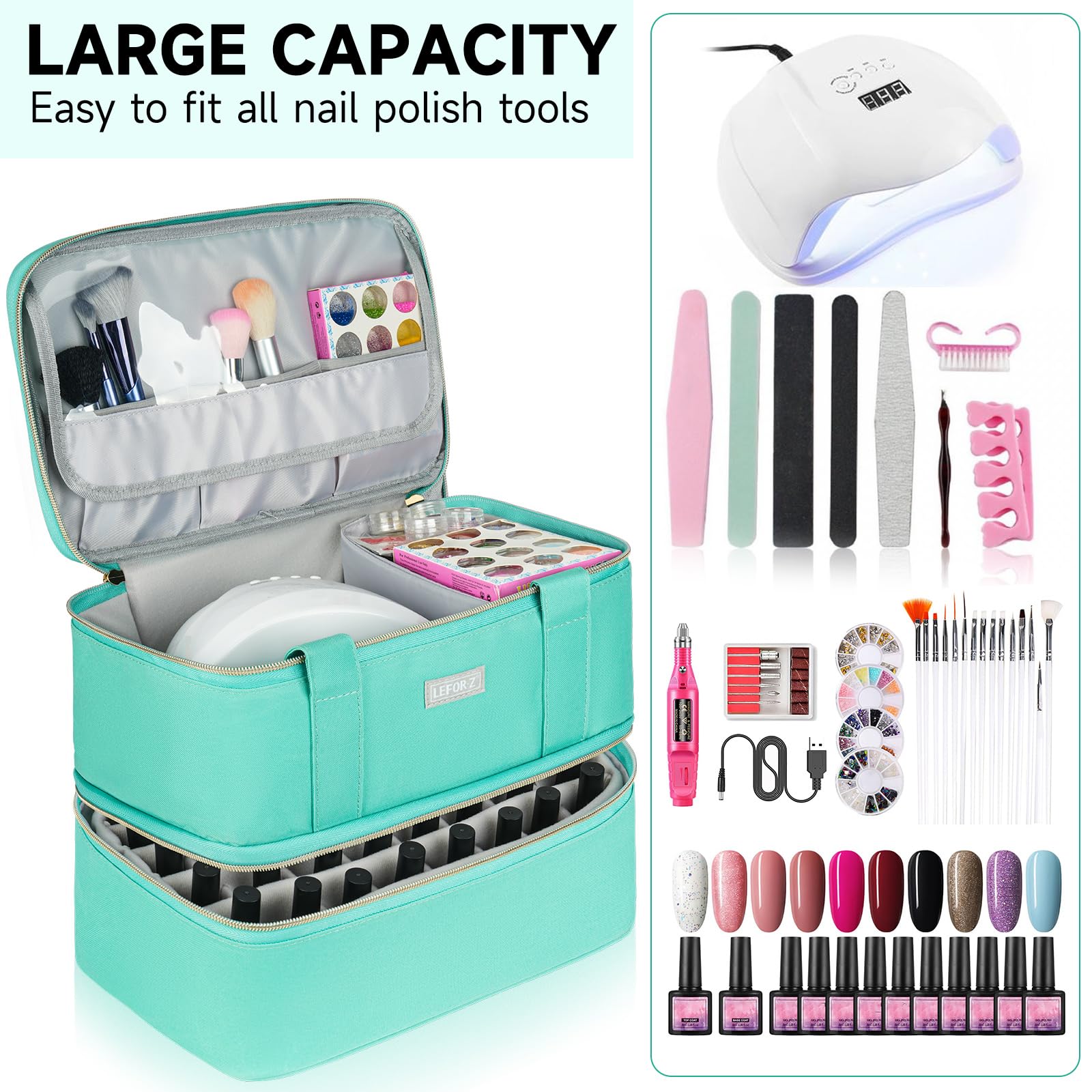 LEFOR·Z top-handle and luggage strap enable convenient on the go manicures.