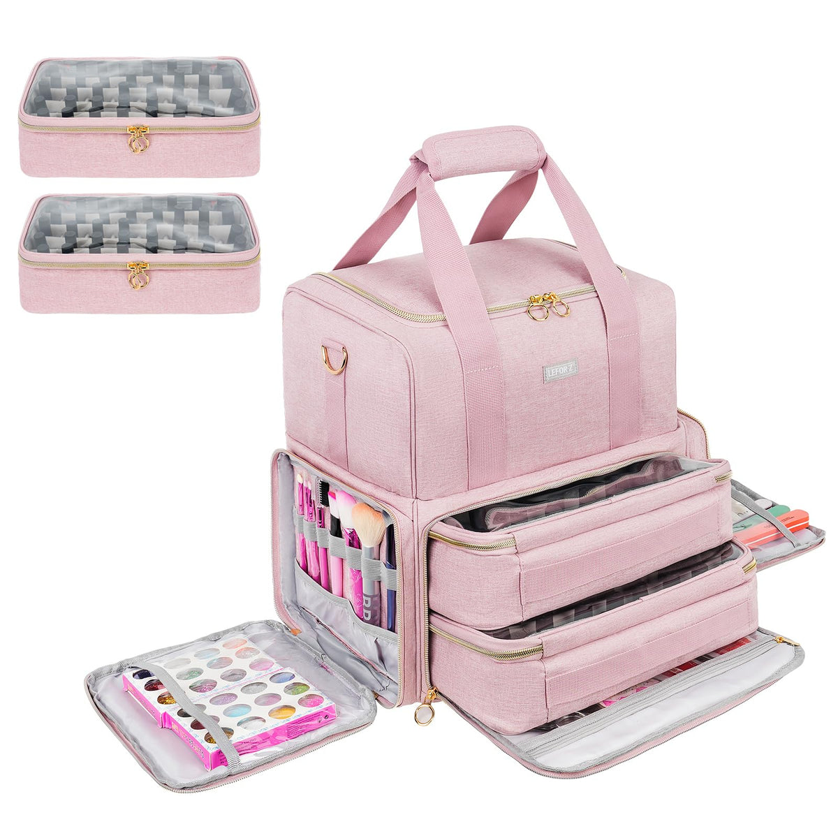 LEFOR·Z pink nail polish organizer in full view showing organized storage and easy access