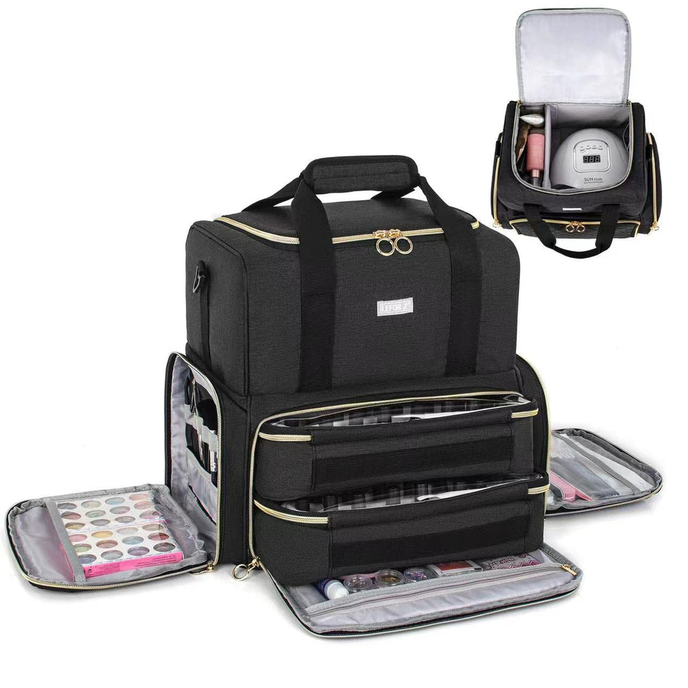 LEFOR·Z nail polish organizer travel-ready with luggage straps.