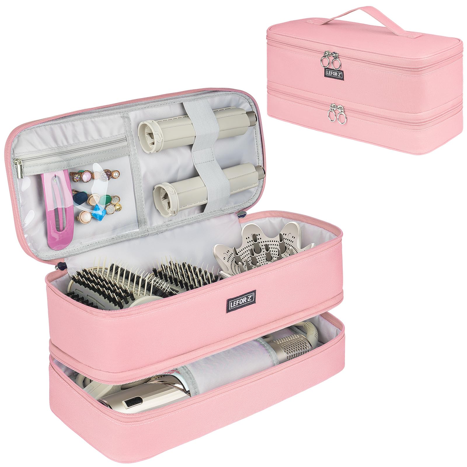 LEFOR·Z pink travel case for Shark Flexstyle, front view showing organized interior.