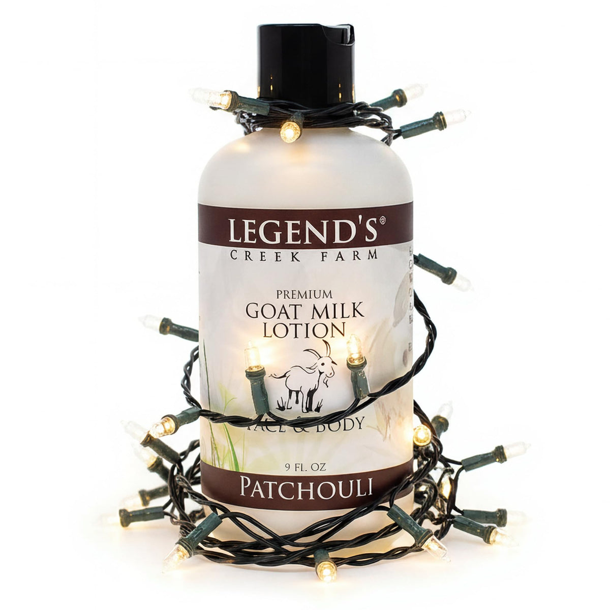 Legend's Creek Goat Milk Lotion 9oz bottle close-up showing rich, deeply hydrating formula.