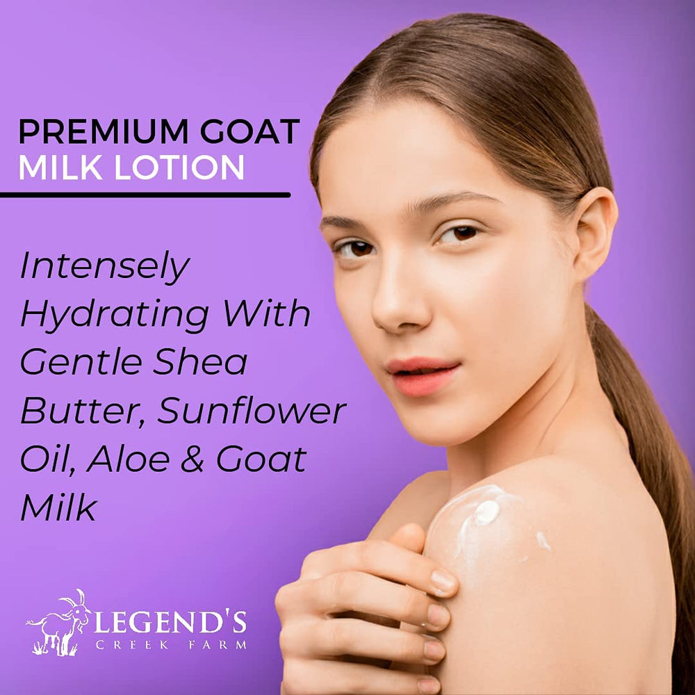Legend's Creek Goat Milk Lotion non-greasy close-up highlights quick absorption and daily-use softness.