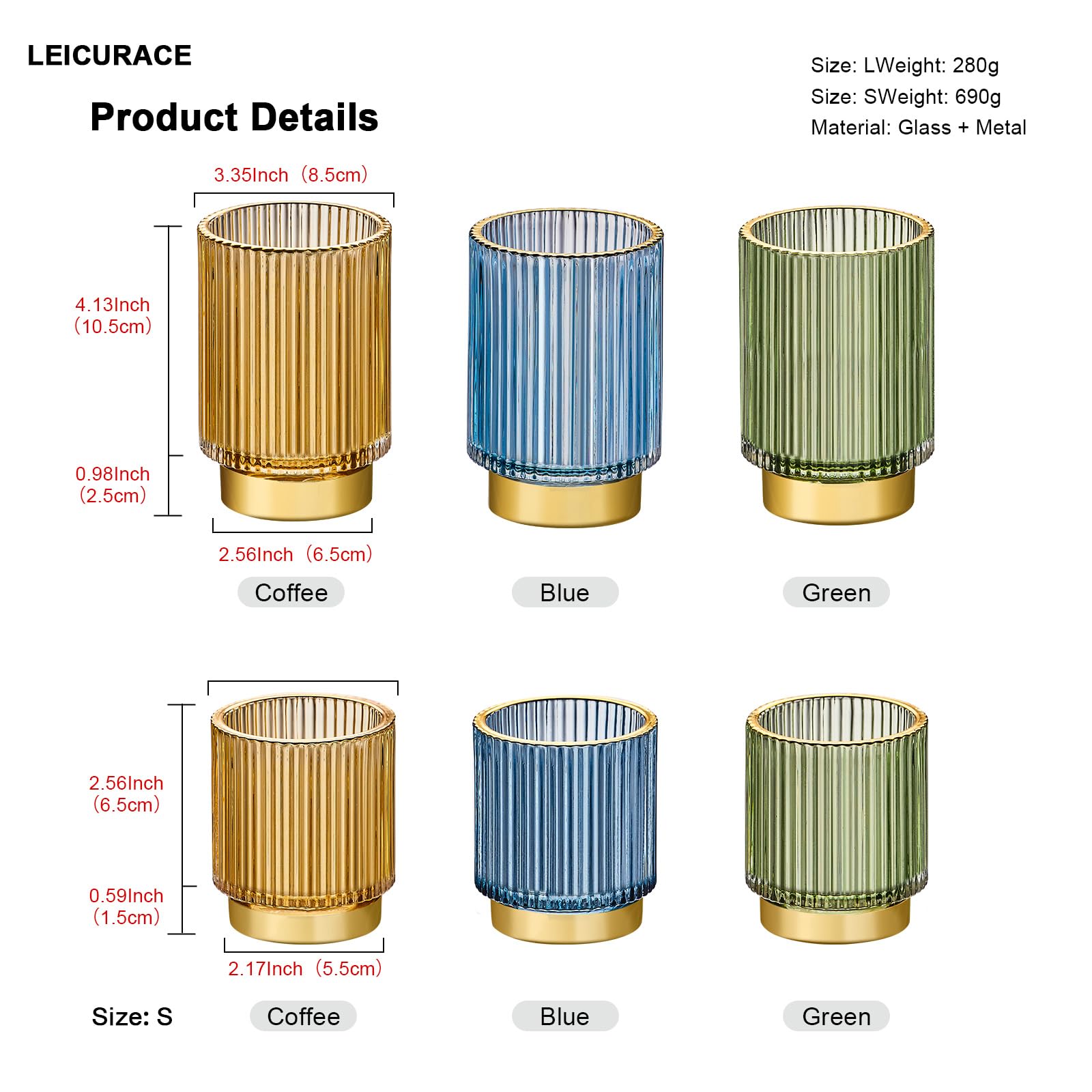 LEICURACE striped glass design adds stylish flair while organizing toiletries.