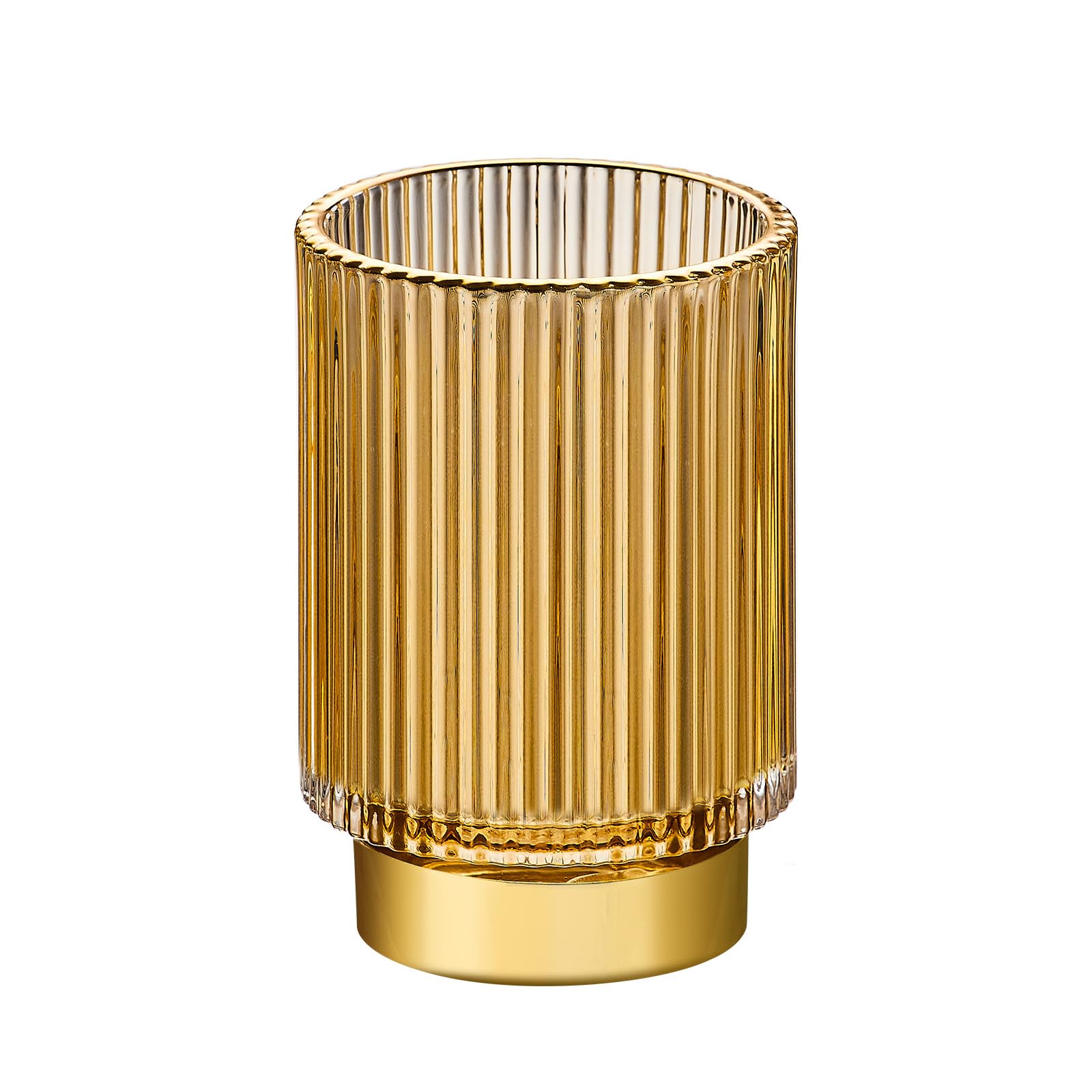 LEICURACE vintage glass brush cup with gold base enhances vanity organization.