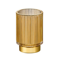 LEICURACE vintage glass brush cup with gold base enhances vanity organization.