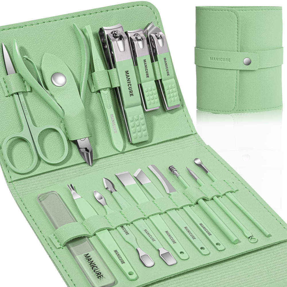 Leipple manicure set leather case green showing portable grooming
