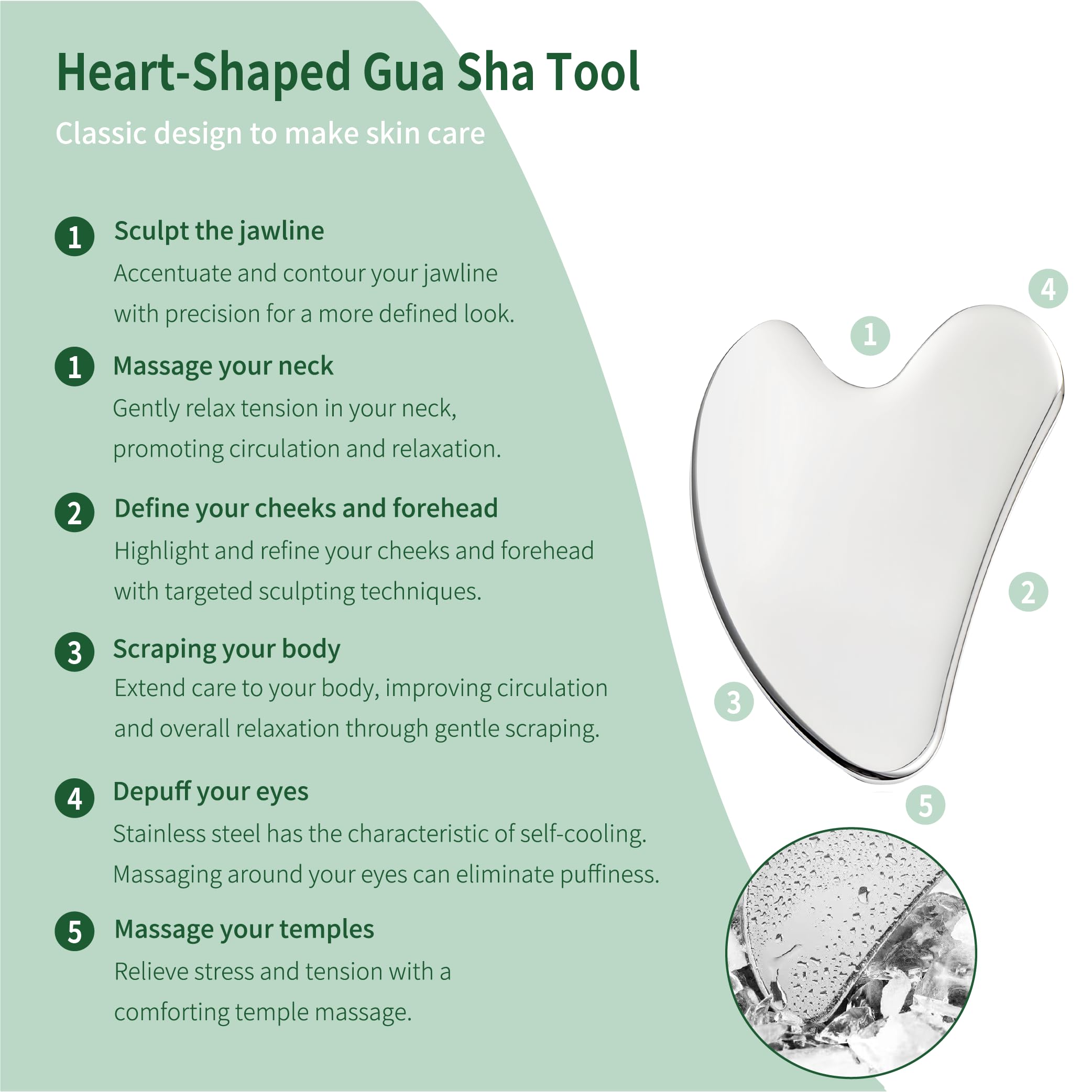 LeMeeOly heart shaped gua sha tool offers varied scraping positions for different facial experiences.