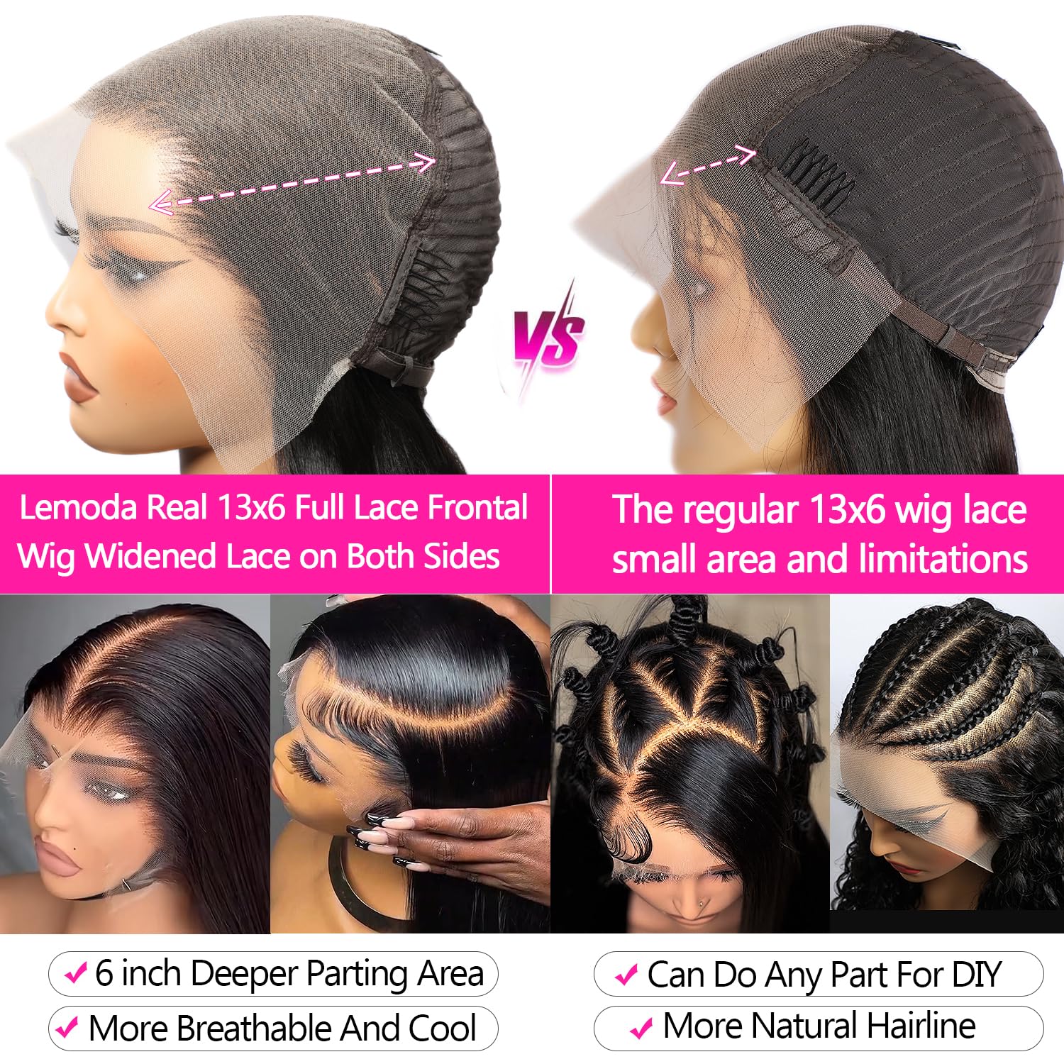Lemoda natural hairline pre-plucked baby hair enables quick, seamless wear.