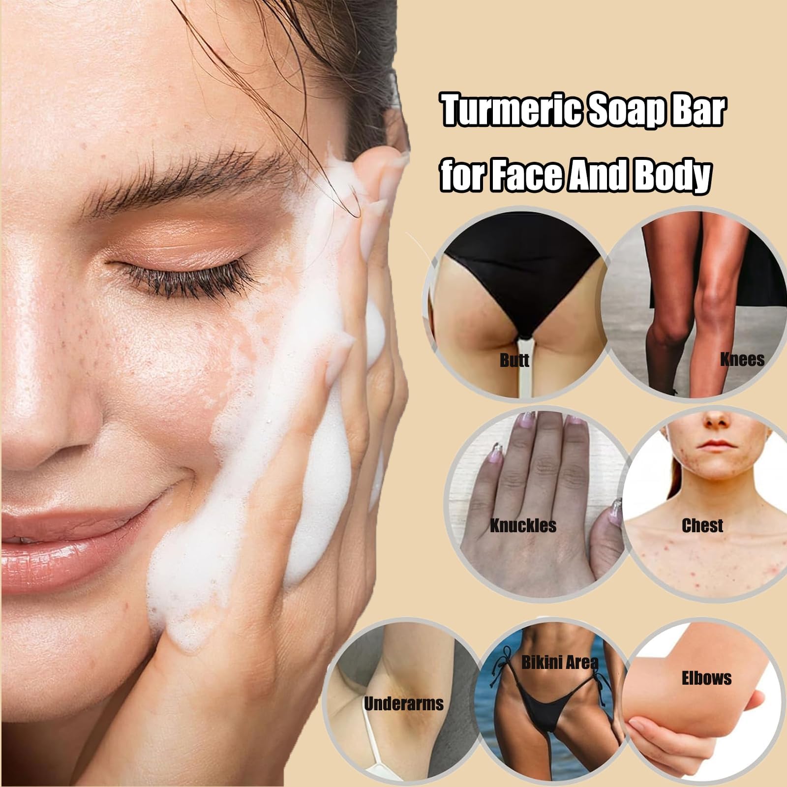 Lemon Turmeric Kojic Soap lather close-up with exfoliating particles visible.