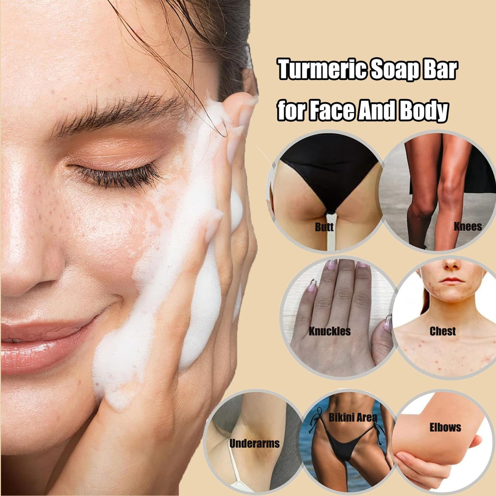 Lemon Turmeric Kojic Soap lather close-up with exfoliating particles visible.