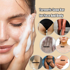 Lemon Turmeric Kojic Soap lather close-up with exfoliating particles visible.