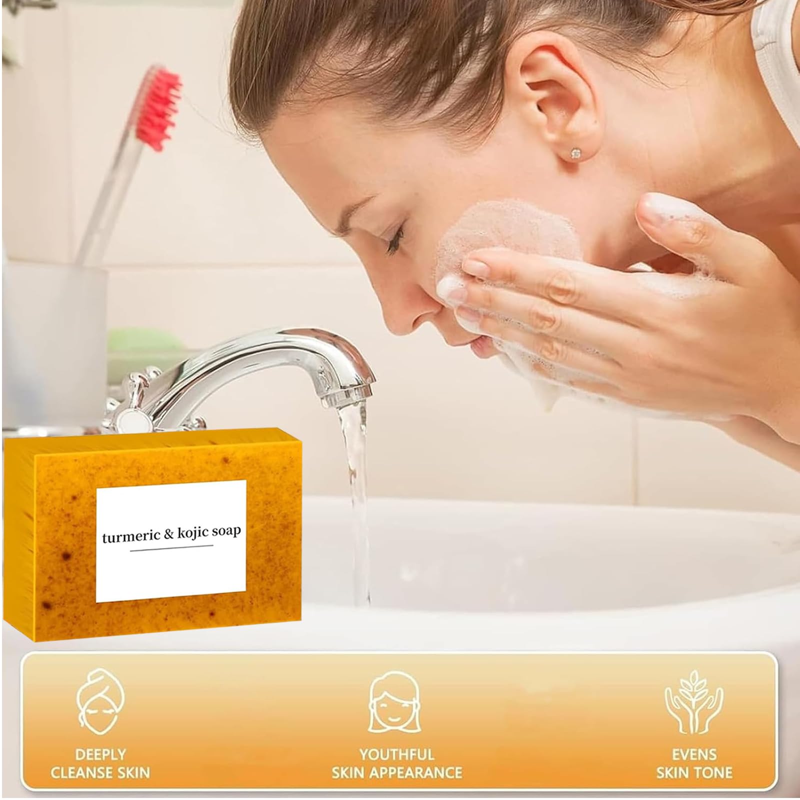 Lemon Turmeric Kojic Soap natural ingredients scene highlighting hydration-friendly cleansing.